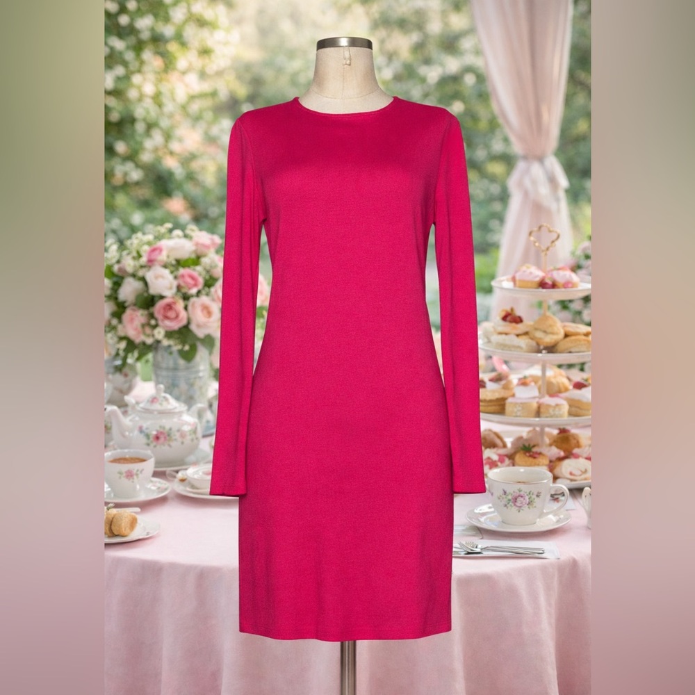 Ann Taylor Vibrant Pink Long Sleeve Dress